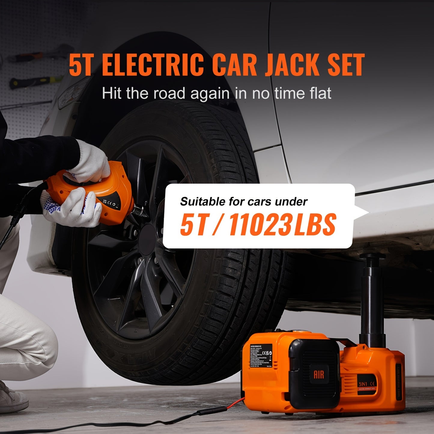 Electric Car Jack – 5 Ton (11023 lbs) Hydraulic Lift with Electric Impact Wrench