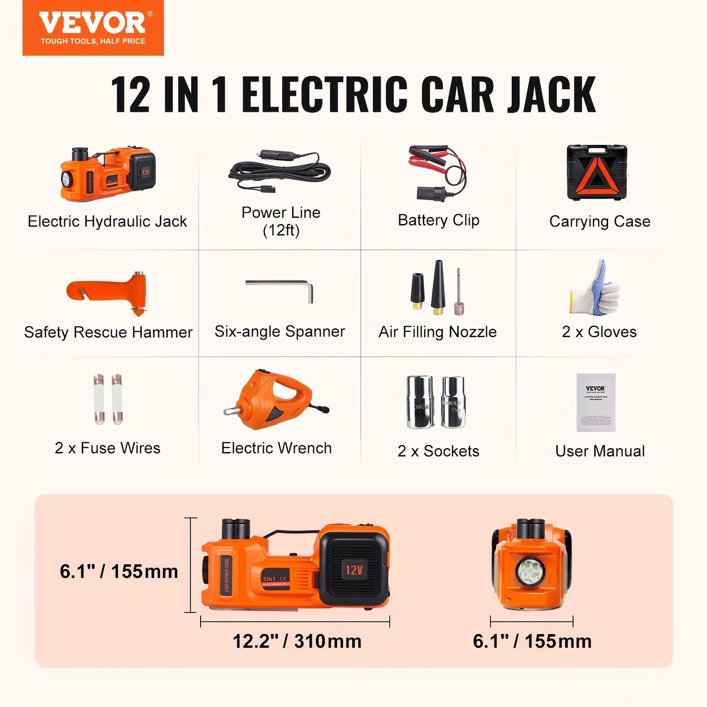 Electric Car Jack – 5 Ton (11023 lbs) Hydraulic Lift with Electric Impact Wrench
